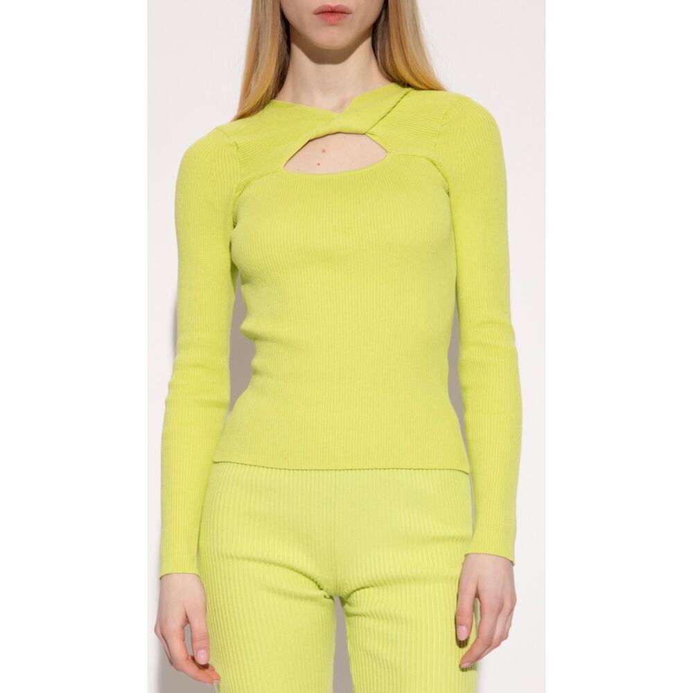 Samsøe Samsøe Everly Twist Front Organic Cotton Lime Green Sweater Size XL